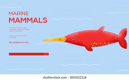 Place for text, place for copying. Gray's  beaket whale concept flyer, web banner, ui header, enter site. Layout illustration modern slider page. Grain texture and noise effect.