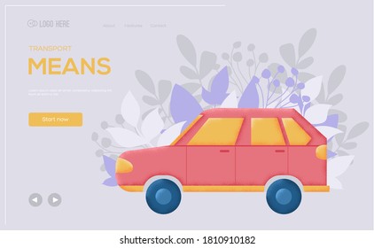 Place for text, place for copying. Hatchback car concept flyer, web banner, ui header, enter site. Layout illustration modern slider page. Grain texture and noise effect.