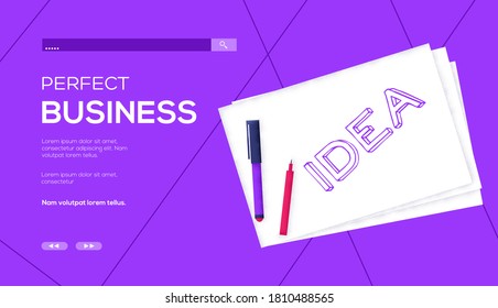 Place for text, place for copying. Idea paper concept flyer, web banner, ui header, enter site. Layout illustration modern slider page. Grain texture and noise effect.