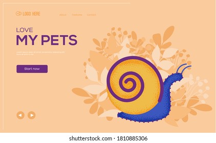 Place for text, place for copying. Snail concept flyer, web banner, ui header, enter site. Layout illustration modern slider page. Grain texture and noise effect.