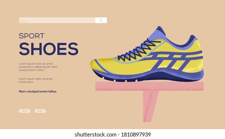 Place For Text, Place For Copying. Sneakers Concept Flyer, Web Banner, Ui Header, Enter Site. Layout Illustration Modern Slider Page. Grain Texture And Noise Effect.