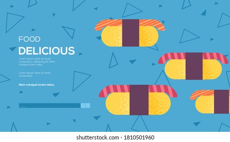 Place for text, place for copying. Sushi concept flyer, web banner, ui header, enter site. Layout illustration modern slider page. Grain texture and noise effect.