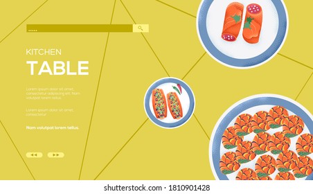 Place for text, place for copying. Unusual dish concept flyer, web banner, ui header, enter site. Layout illustration modern slider page. Grain texture and noise effect.