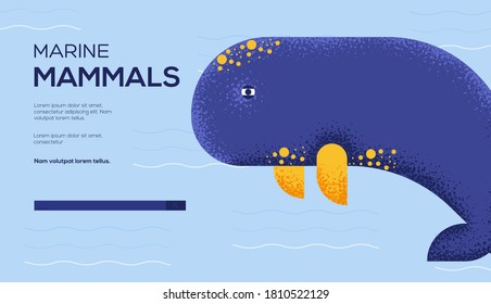 Place for text, place for copying. Whale concept flyer, web banner, ui header, enter site. Layout illustration modern slider page. Grain texture and noise effect.