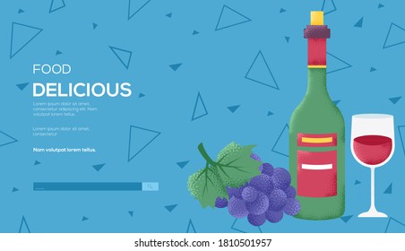 Place for text, place for copying. Wine concept flyer, web banner, ui header, enter site. Layout illustration modern slider page. Grain texture and noise effect.