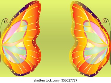 Place for text, formed peeking from different sides of the image part of the wing bright colored tropicial butterflies. All isolated. 