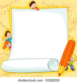 Place for text -  frames on school kids background Vector illustration.