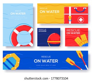 Place for text. Lifeguard equipment flyer, magazines, poster, book cover, banners. invitation cards concept background. Layout illustration modern slider page. Grain texture and noise effect.