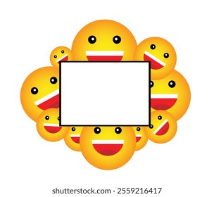 Place for Text Poster with Happy Smileys Background. Emoticons advertisement or announcement vector art