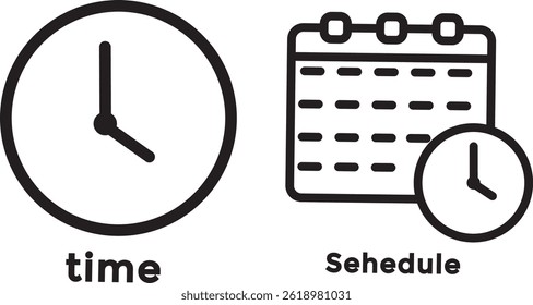 Iconos de lugar, hora, fecha y línea de notificación. Iconos del tiempo y del reloj del Vector, diseño de la Ilustración vectorial
