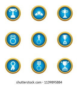 Place of tournament icons set. Flat set of 9 place of tournament vector icons for web isolated on white background