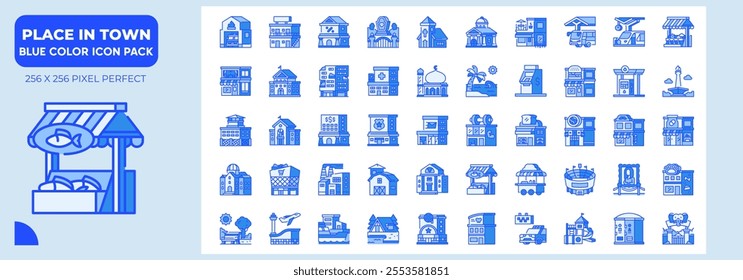 Place In Town Blue Icons Pack, Contain Such as Station, Fire Station, Zoo and More