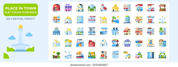 Place In Town Flat Icons Pack, Contain Such as Station, Fire Station, Zoo and More