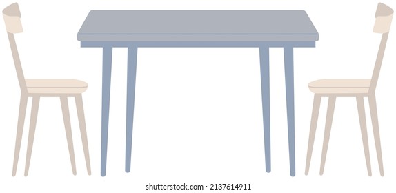 Place for two in cafe or restaurant. Table with chairs, furniture and interior elements. Organization of place for meeting or date. Dining table and wooden chairs isolated on white background