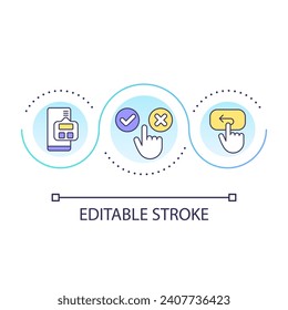 Place user in control loop concept icon. Cancel button. Error recovery. Golden rules of ui design abstract idea thin line illustration. Isolated outline drawing. Editable stroke. Arial font used
