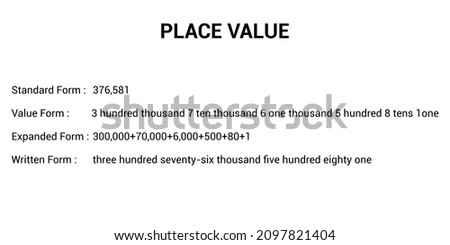 Place value chart. standard form value form expanded form and written form