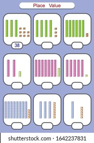 place value worksheet for students, write the down how many blocks are in each set,