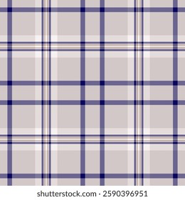 Place vector tartan plaid, serene check background seamless. Curved fabric texture textile pattern in white and indigo colors palette.