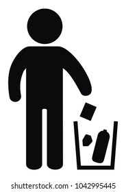 place for waste, black figure and trash can, vector icon
