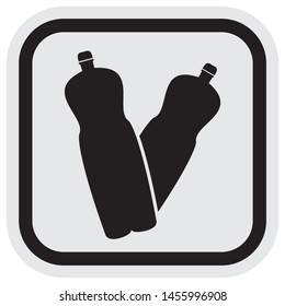 place for waste, plastic bottle, vector icon at gray and black frame