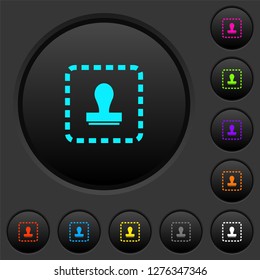 Place watermark dark push buttons with vivid color icons on dark grey background