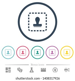 Place watermark flat color icons in round outlines. 6 bonus icons included.