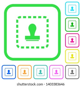 Place watermark vivid colored flat icons in curved borders on white background