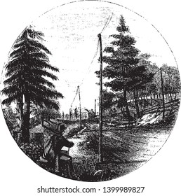 Lugar donde fue capturado John Andre, un oficial del Ejército Británico, dibujo vintage de líneas o ilustración grabadora
