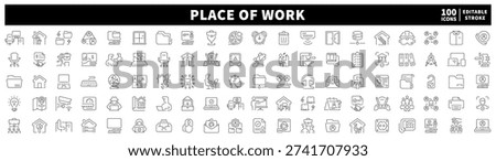 Place of work editable line icons set: office and workspace symbols