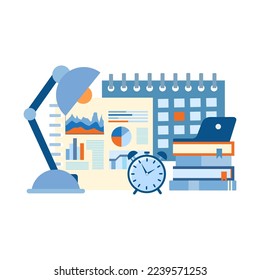 Place to work and study. Calendar and organizer with infographics