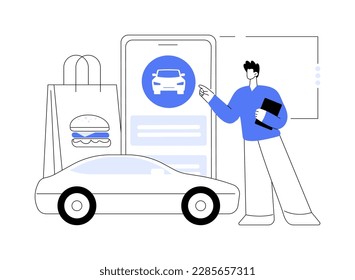 Place your curbside pickup order online abstract concept vector illustration. Safe grocery pick-up, quickservice customer, social distance, contactless pickup, pay order ahead abstract metaphor.