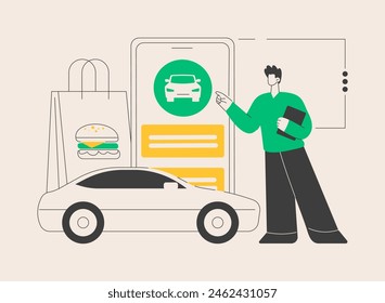 Place your curbside pickup order online abstract concept vector illustration. Safe grocery pick-up, quickservice customer, social distance, contactless pickup, pay order ahead abstract metaphor.