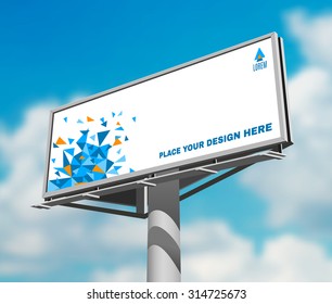 Place your design here prominent high billboard advertisement poster against blue clouded daytime sky abstract vector illustration