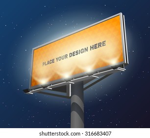 Place your design here prominent advertisement billboard against lighted yellow and visible at night  abstract vector illustration