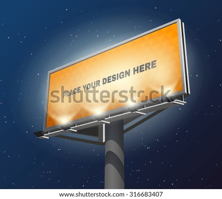 Place your design here prominent advertisement billboard against lighted yellow and visible at night  abstract vector illustration