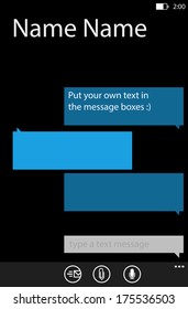 Place your own text in the message boxes, messaging on mobile phones