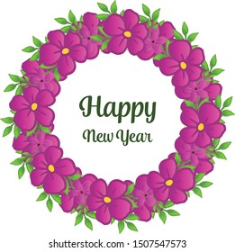 Place for your text, happy new year, with texture of purple wreath frame. Vector