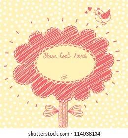  Place your text here. Cute flower with bird.