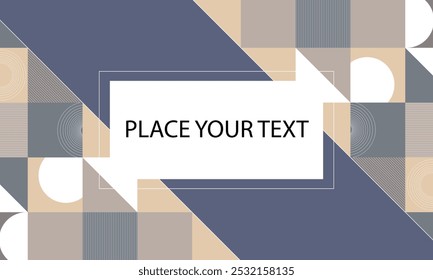 Place your text here. This is a blue and white background with a white border. The background is made up of squares and circles