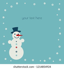 Place for your text snowman and snowflake-buttons in a retro color scheme