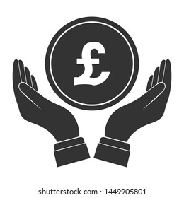 Placed in the palm of your hand drops the coin with the symbol£. Flat design