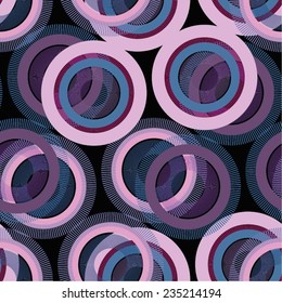 Placed randomly radiant circles, seamless background, vector pattern.