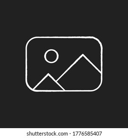 Placeholder chalk white icon on black background. Image gallery. Photo thumbnail. Available album. Digital media. Multimedia file. Visual content. Isolated vector chalkboard illustration