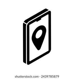 Placeholder inside mobile screen denoting concept isometric icon of mobile location, mobile navigation