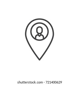 Placeholder line icon, outline vector sign, linear style pictogram isolated on white. Person in location pin symbol, logo illustration. Editable stroke