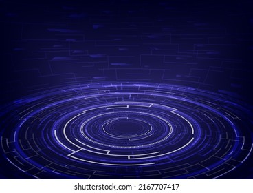 Placeholder and space. Portal and hologram science futuristic. Sci-fi digital hi-tech in glowing HUD circle projector. White circle teleport podium and stage for reporter. GUI and UI virtual reality