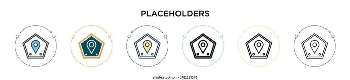 Placeholders icon in filled, thin line, outline and stroke style. Vector illustration of two colored and black placeholders vector icons designs can be used for mobile, ui, web
