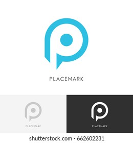 Placemark logo - place pointer or address symbol. Position, location and navigation vector icon.