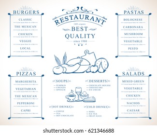 Placemat design template, vector illustration background.Modern hand drawn diner cover. For web site, print materials, poster, placard and brochure.