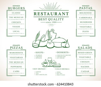 Placemat design template, vector illustration background. Modern hand drawn diner cover. For web site, print materials, poster, placard and brochure.Also useful for ad, marketing on social network and blog